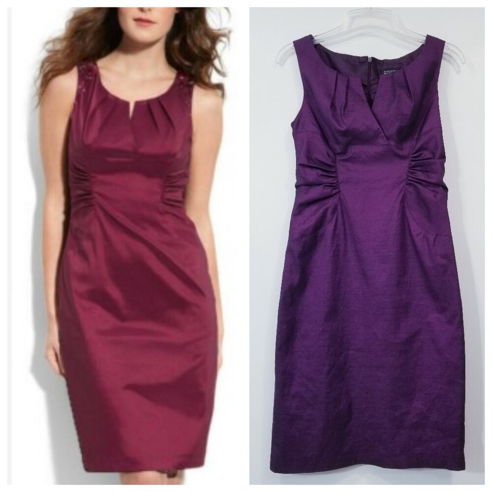 Adrianna Papell Stretch Taffeta Sheath Dress Sleeveless Back Slit